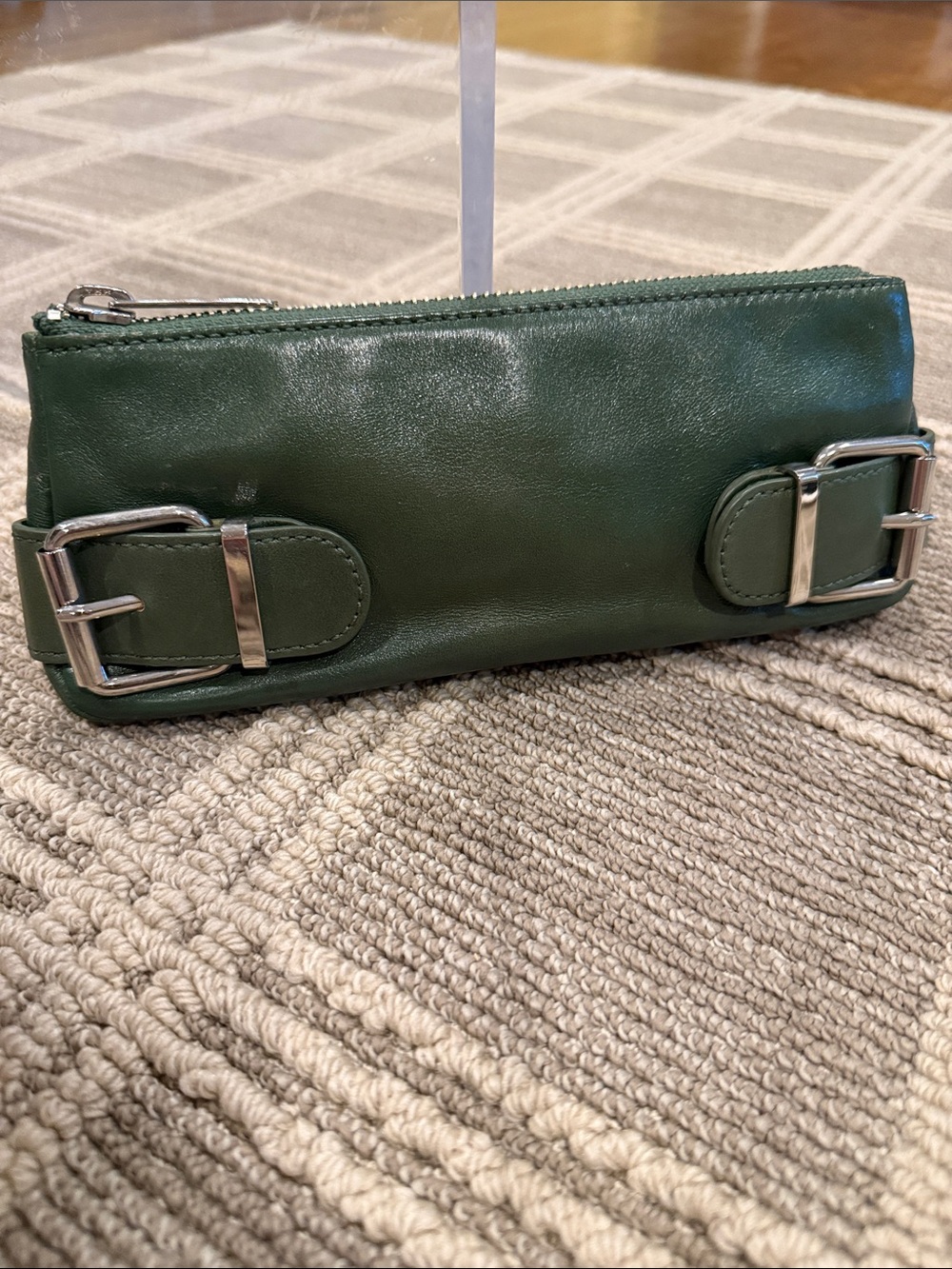Banana Republic Dark Green Leather Buckle Clutch